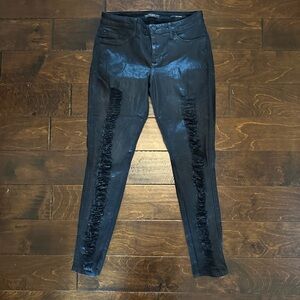 Coated black denim pant